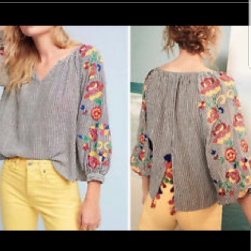 Anthropologie Embroidered stripped blouse